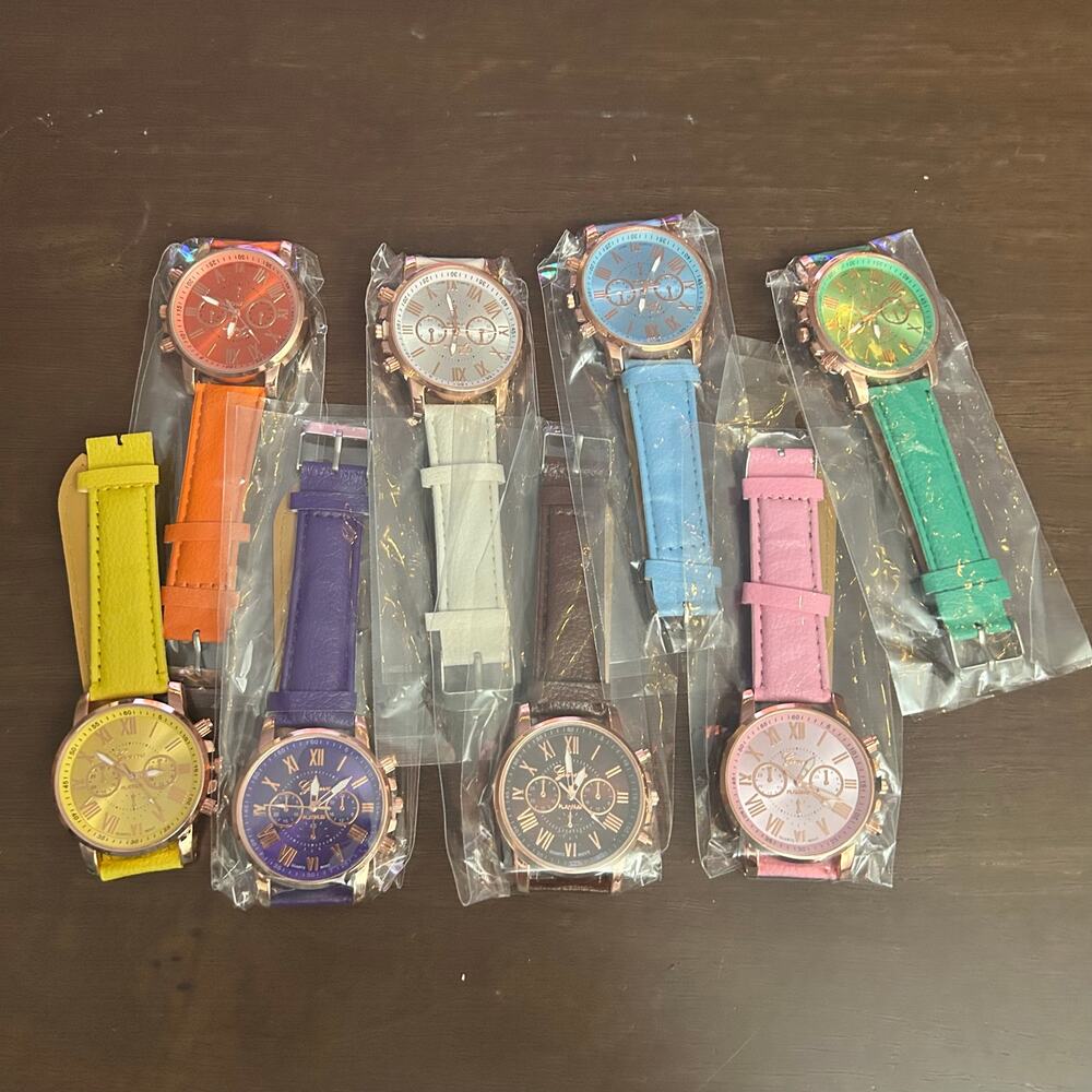 Assorted Geneva Watches Leather Band Working Lot 10